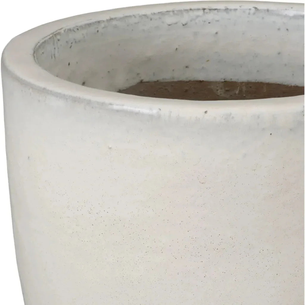 Round Distressed White Ceramic Planter - LOOMLAN - Emissary - Planters
