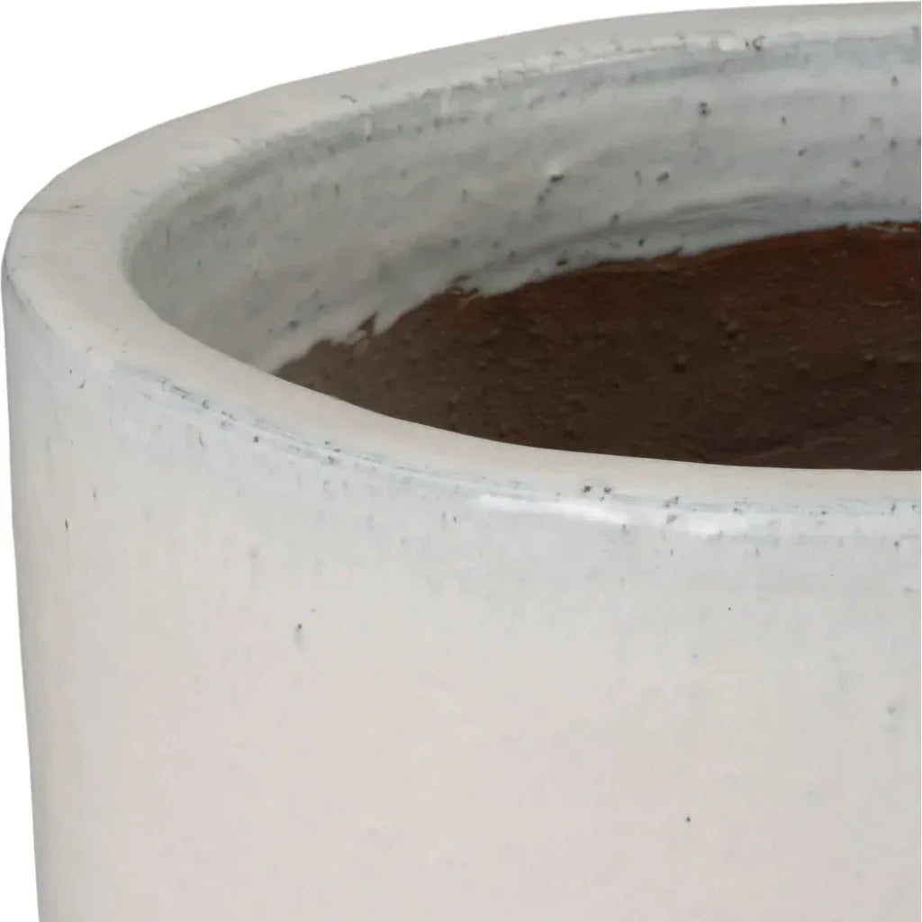 Round Distressed White Ceramic Planter - LOOMLAN - Emissary - Planters