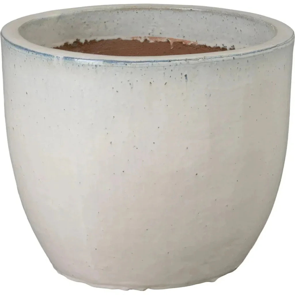 Round Distressed White Ceramic Planter - LOOMLAN - Emissary - Planters