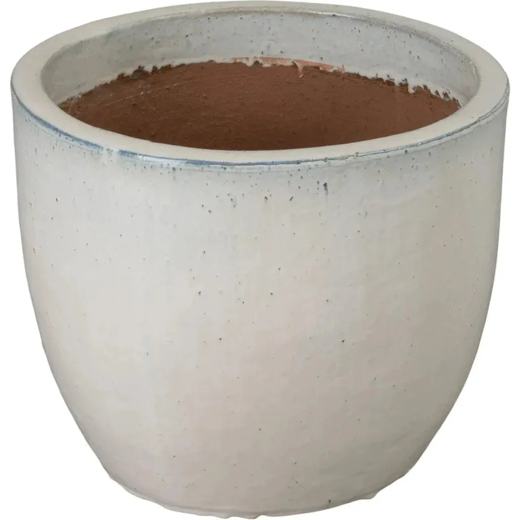 Round Distressed White Ceramic Planter - LOOMLAN - Emissary - Planters