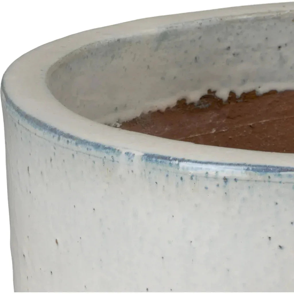 Round Distressed White Ceramic Planter - LOOMLAN - Emissary - Planters