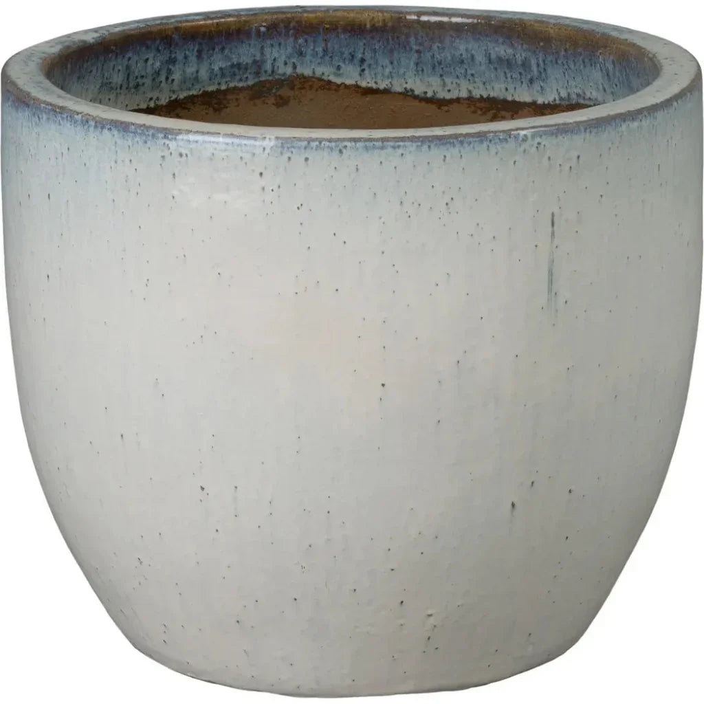 Round Distressed White Ceramic Planter - LOOMLAN - Emissary - Planters