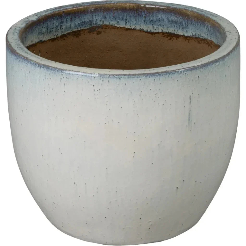Round Distressed White Ceramic Planter - LOOMLAN - Emissary - Planters