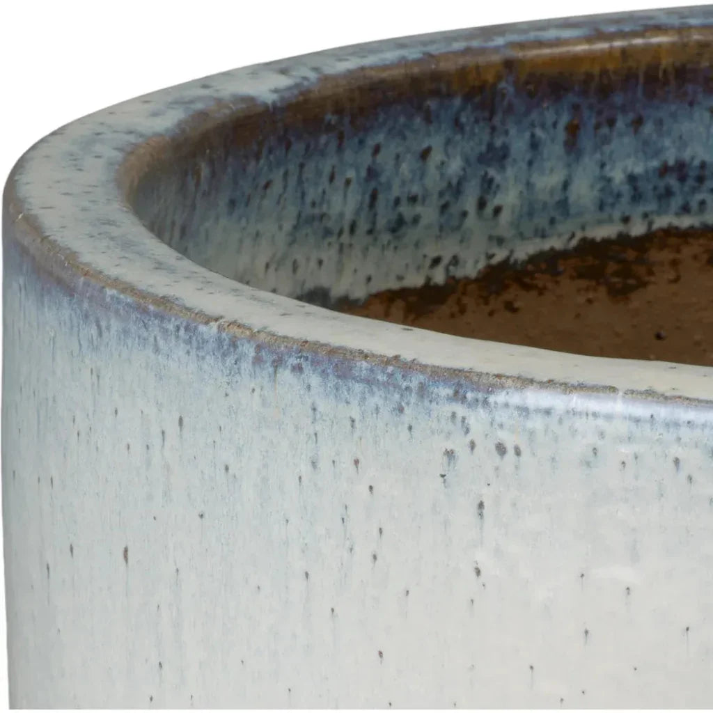 Round Distressed White Ceramic Planter - LOOMLAN - Emissary - Planters