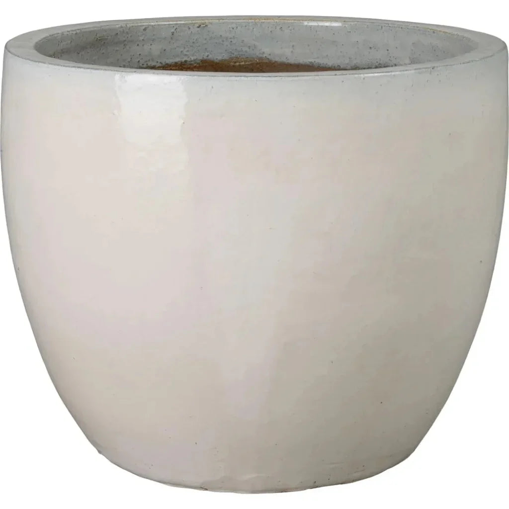 Round Distressed White Ceramic Planter - LOOMLAN - Emissary - Planters