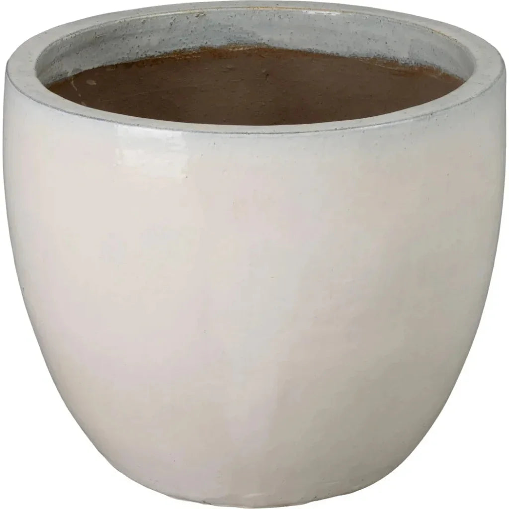 Round Distressed White Ceramic Planter - LOOMLAN - Emissary - Planters