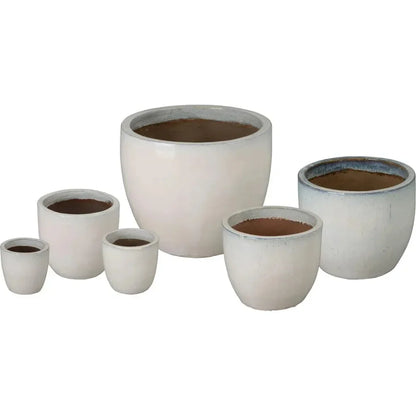 Round Distressed White Ceramic Planter - LOOMLAN - Emissary - Planters