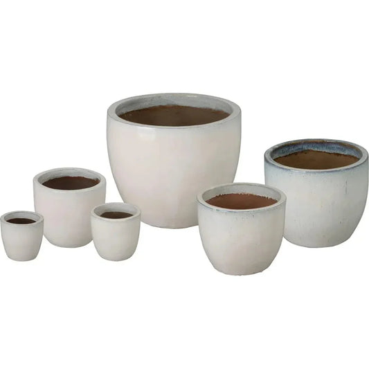 Round Distressed White Ceramic Planter - LOOMLAN - Emissary - Planters