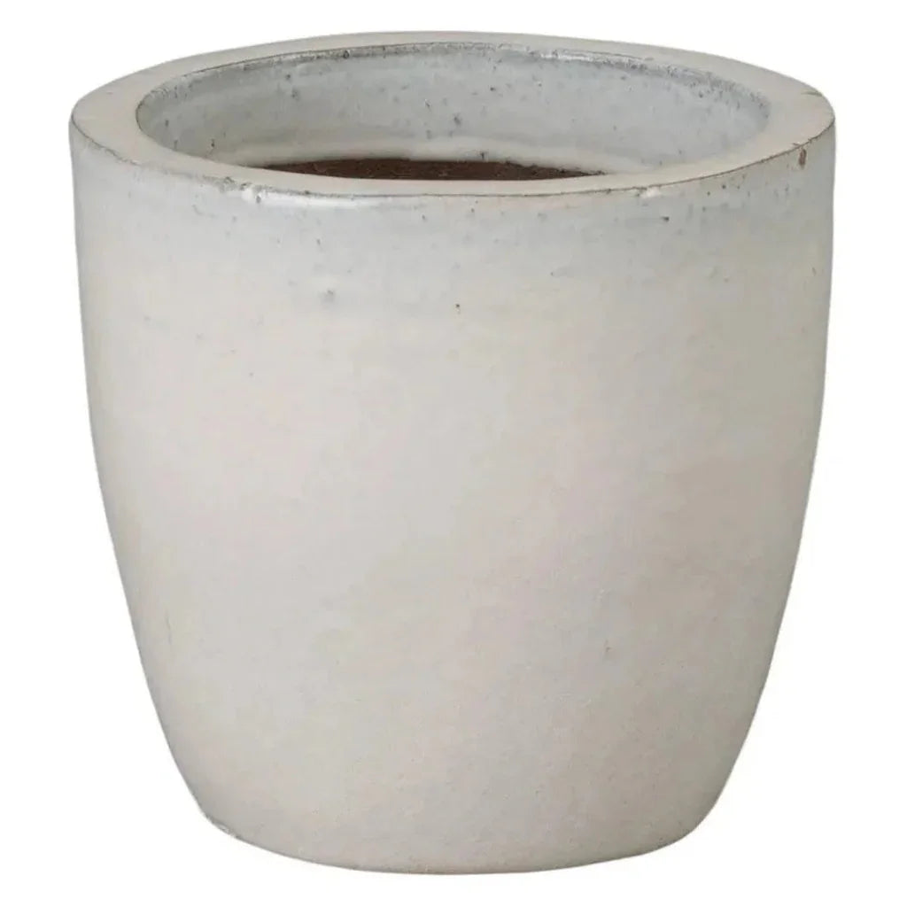 Round Distressed White Ceramic Planter - LOOMLAN - Emissary - Planters