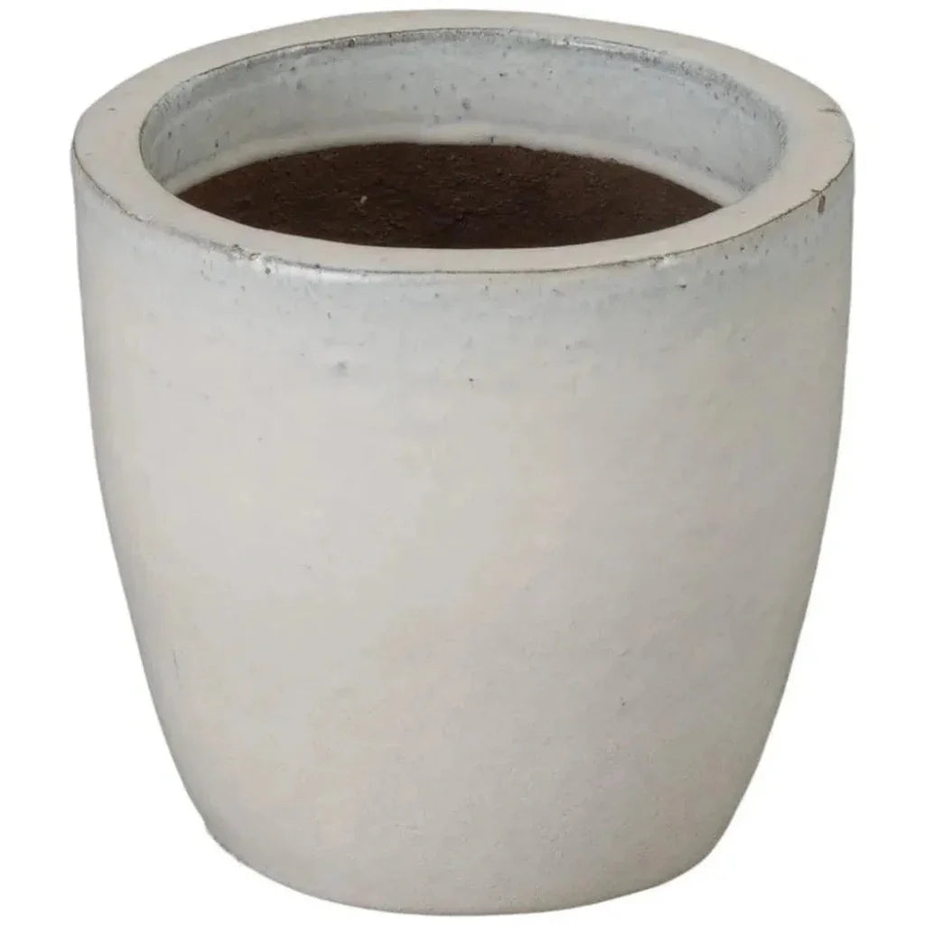 Round Distressed White Ceramic Planter - LOOMLAN - Emissary - Planters
