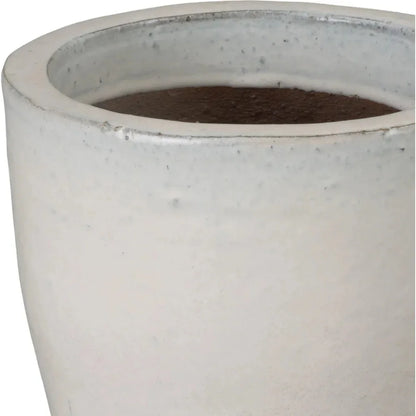 Round Distressed White Ceramic Planter - LOOMLAN - Emissary - Planters