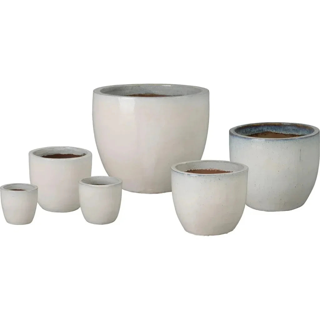 Round Distressed White Ceramic Planter - LOOMLAN - Emissary - Planters