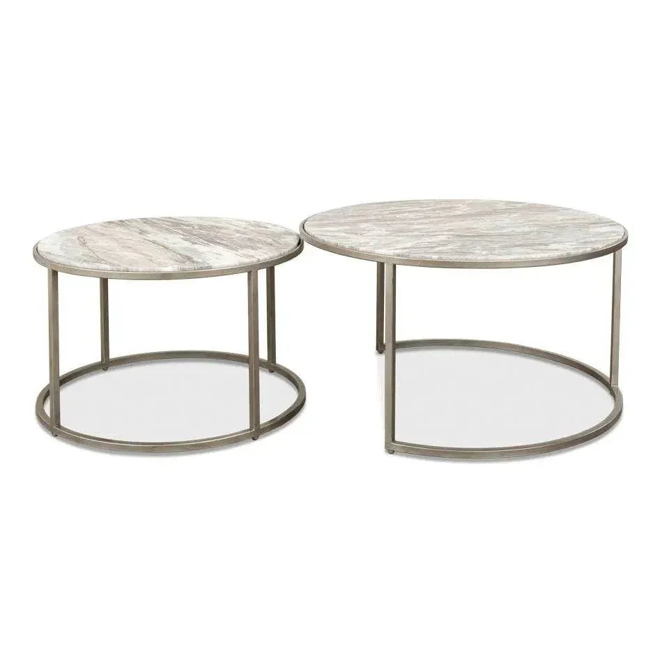 Set Of 2 Round Nesting Tables Marble Top - LOOMLAN - Sarreid - Side Tables