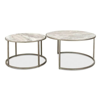 Set Of 2 Round Nesting Tables Marble Top - LOOMLAN - Sarreid - Side Tables