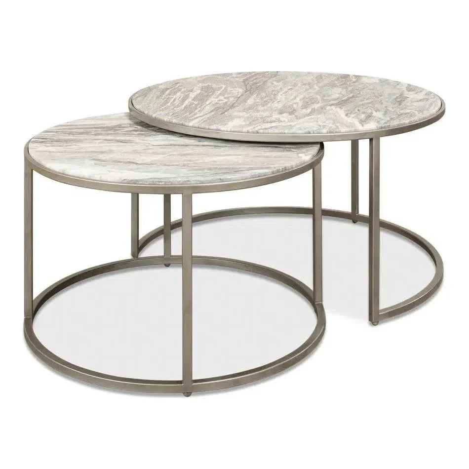 Set Of 2 Round Nesting Tables Marble Top - LOOMLAN - Sarreid - Side Tables
