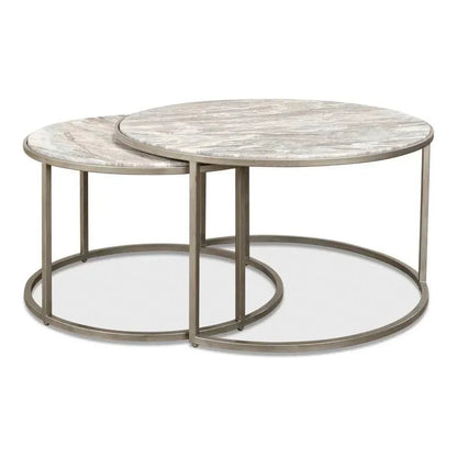 Set Of 2 Round Nesting Tables Marble Top - LOOMLAN - Sarreid - Side Tables