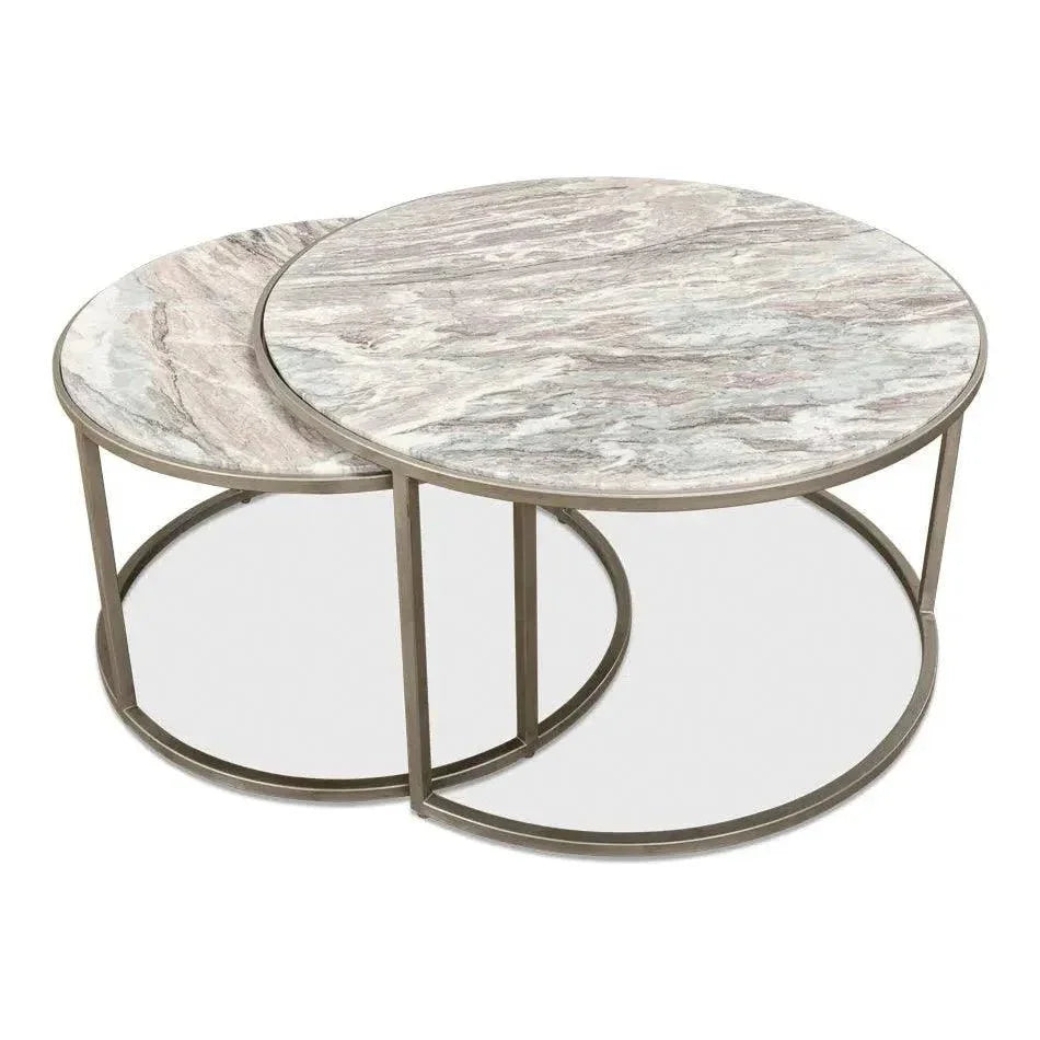 Set Of 2 Round Nesting Tables Marble Top - LOOMLAN - Sarreid - Side Tables