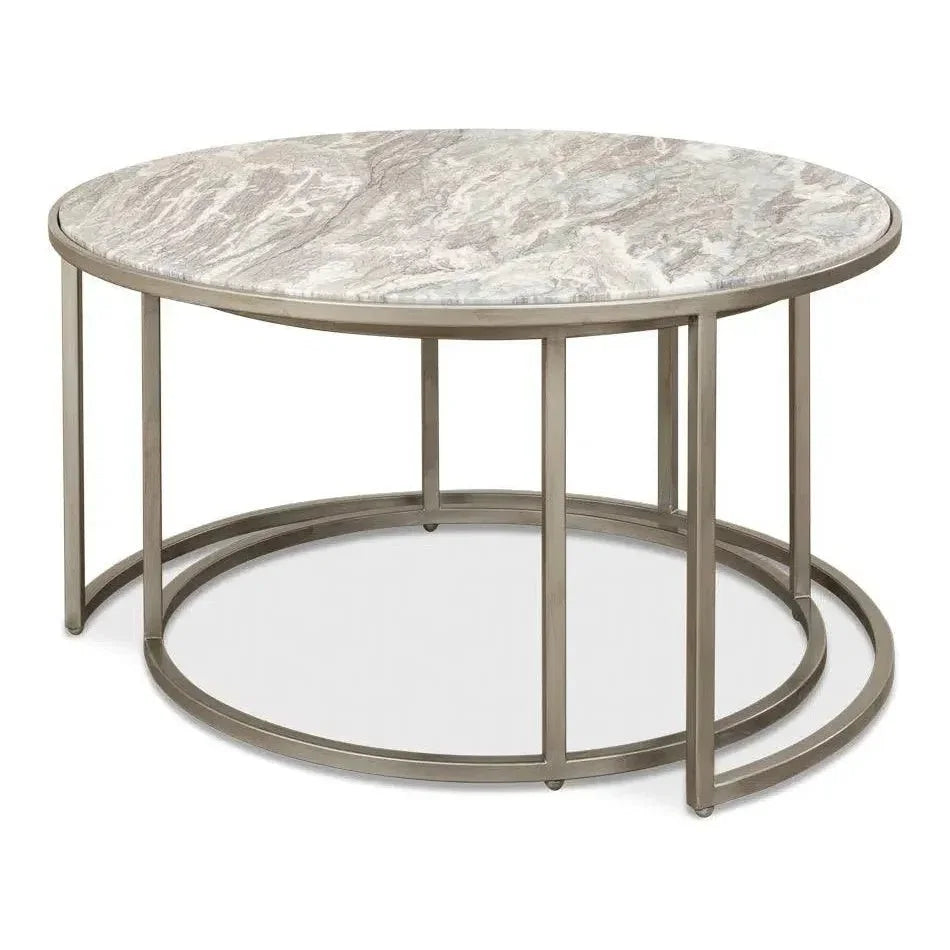 Set Of 2 Round Nesting Tables Marble Top - LOOMLAN - Sarreid - Side Tables