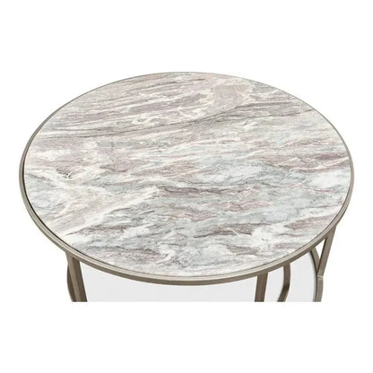 Set Of 2 Round Nesting Tables Marble Top - LOOMLAN - Sarreid - Side Tables