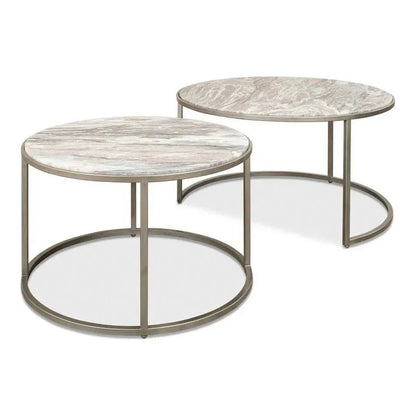 Set Of 2 Round Nesting Tables Marble Top - LOOMLAN - Sarreid - Side Tables
