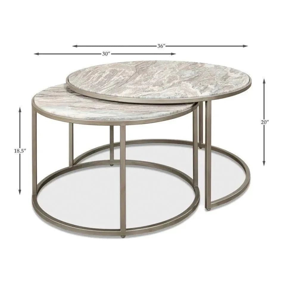 Set Of 2 Round Nesting Tables Marble Top - LOOMLAN - Sarreid - Side Tables