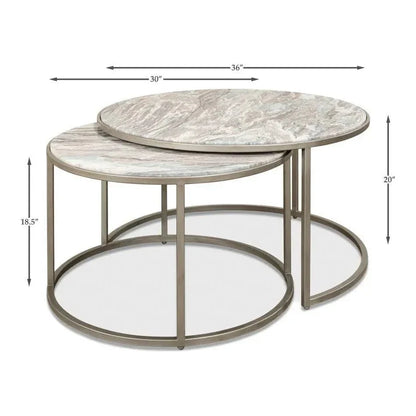 Set Of 2 Round Nesting Tables Marble Top - LOOMLAN - Sarreid - Side Tables