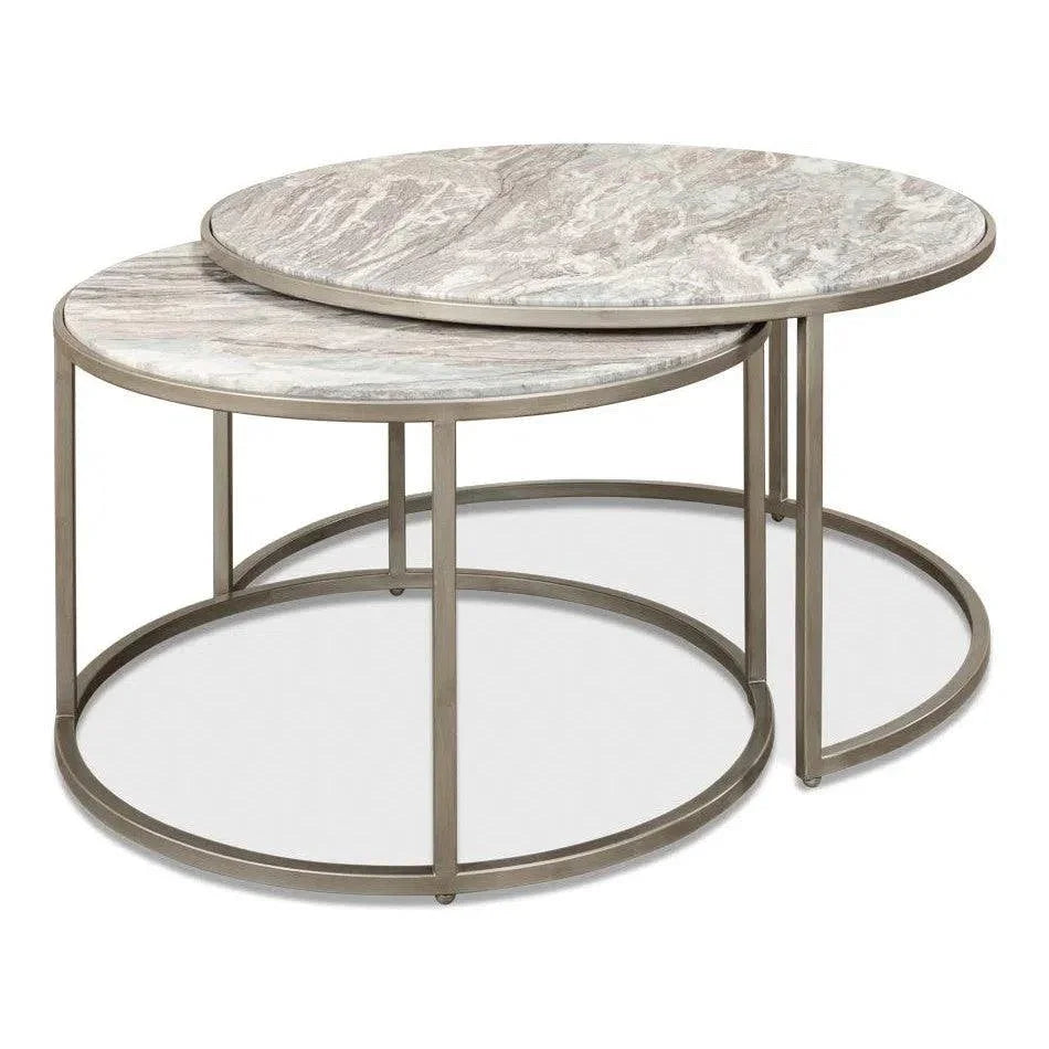 Set Of 2 Round Nesting Tables Marble Top - LOOMLAN - Sarreid - Side Tables