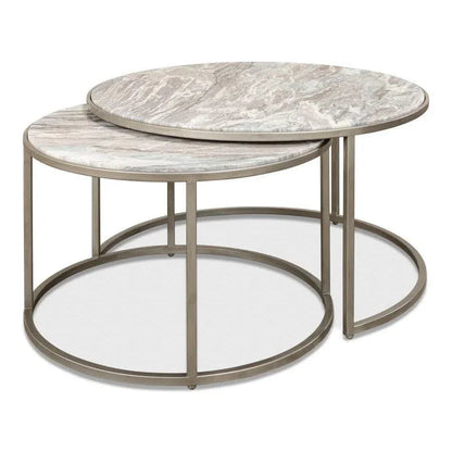 Set Of 2 Round Nesting Tables Marble Top - LOOMLAN - Sarreid - Side Tables