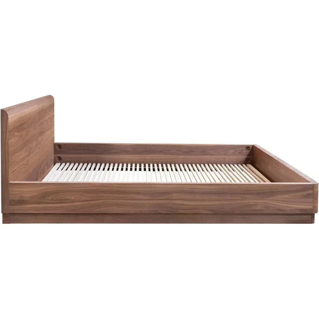 Round Off Wood Walnut Brown Bed - LOOMLAN - Moe's Home - Beds