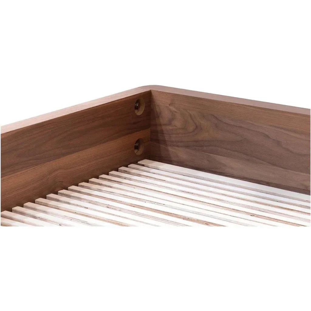 Round Off Wood Walnut Brown Bed - LOOMLAN - Moe's Home - Beds