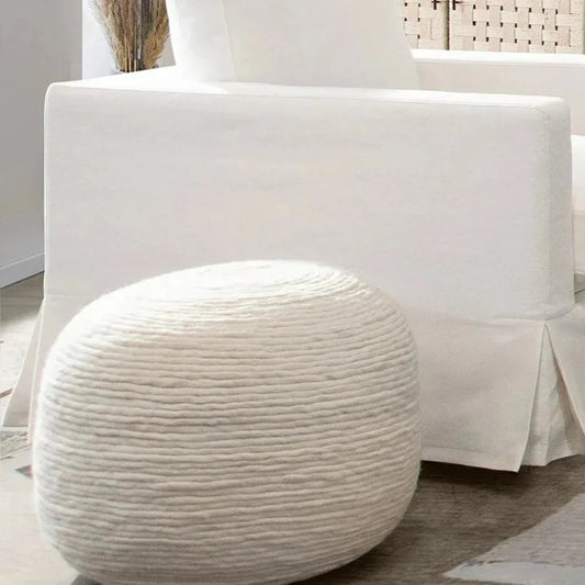 Round Pouf in White Dyed Natural Wool - LOOMLAN - Diamond Sofa - Poufs and Stools