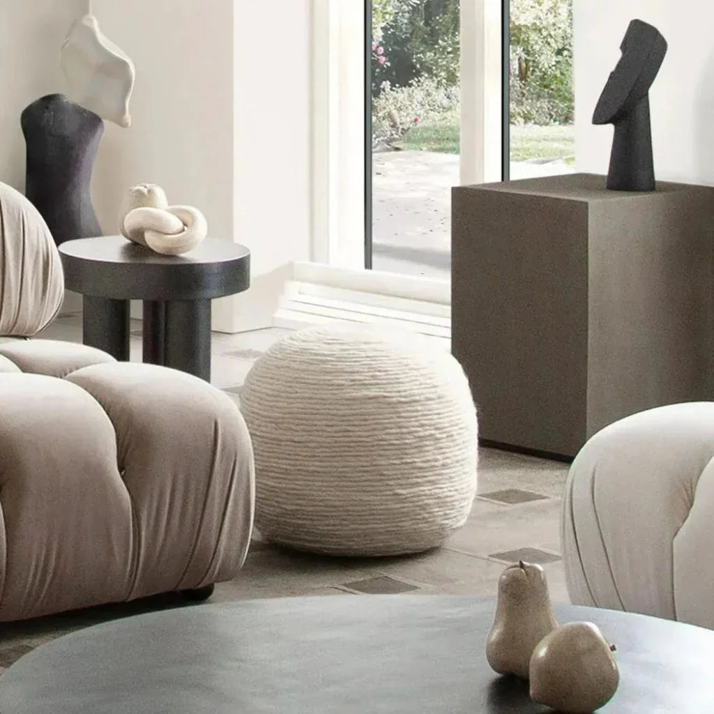 Round Pouf in White Dyed Natural Wool - LOOMLAN - Diamond Sofa - Poufs and Stools