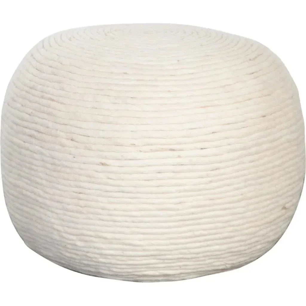 Round Pouf in White Dyed Natural Wool - LOOMLAN - Diamond Sofa - Poufs and Stools