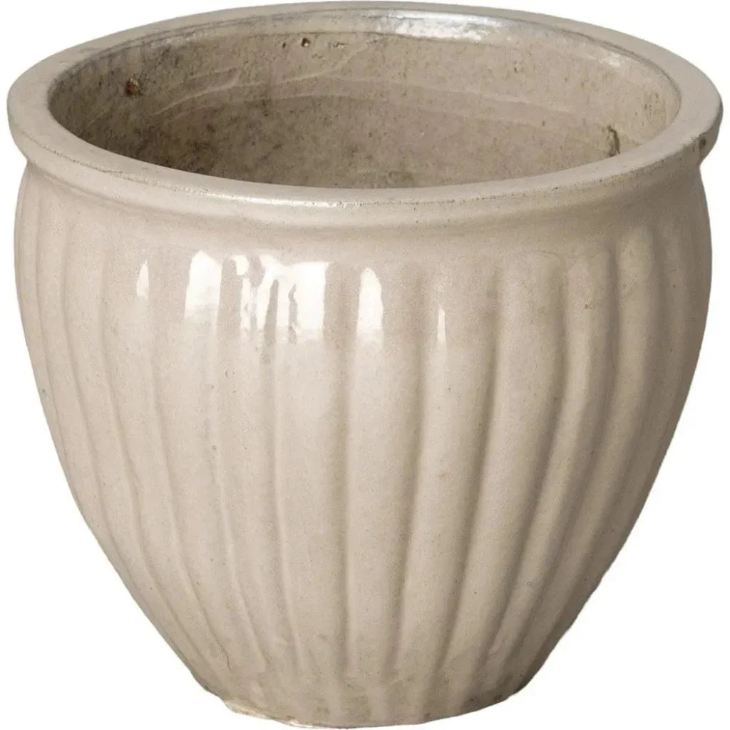 Round Ridge White Ceramic Planter - LOOMLAN - Emissary - Planters