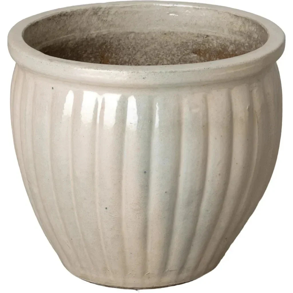 Round Ridge White Ceramic Planter - LOOMLAN - Emissary - Planters