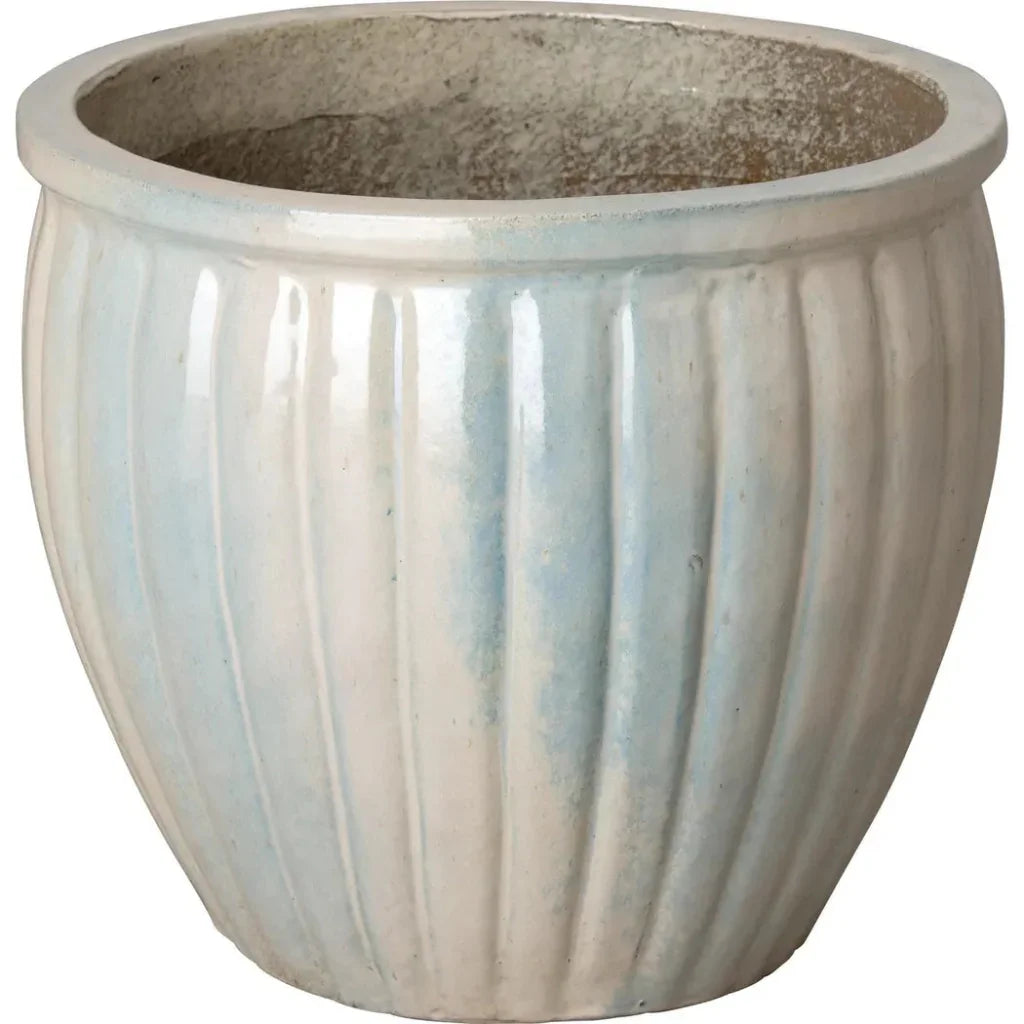 Round Ridge White Ceramic Planter - LOOMLAN - Emissary - Planters