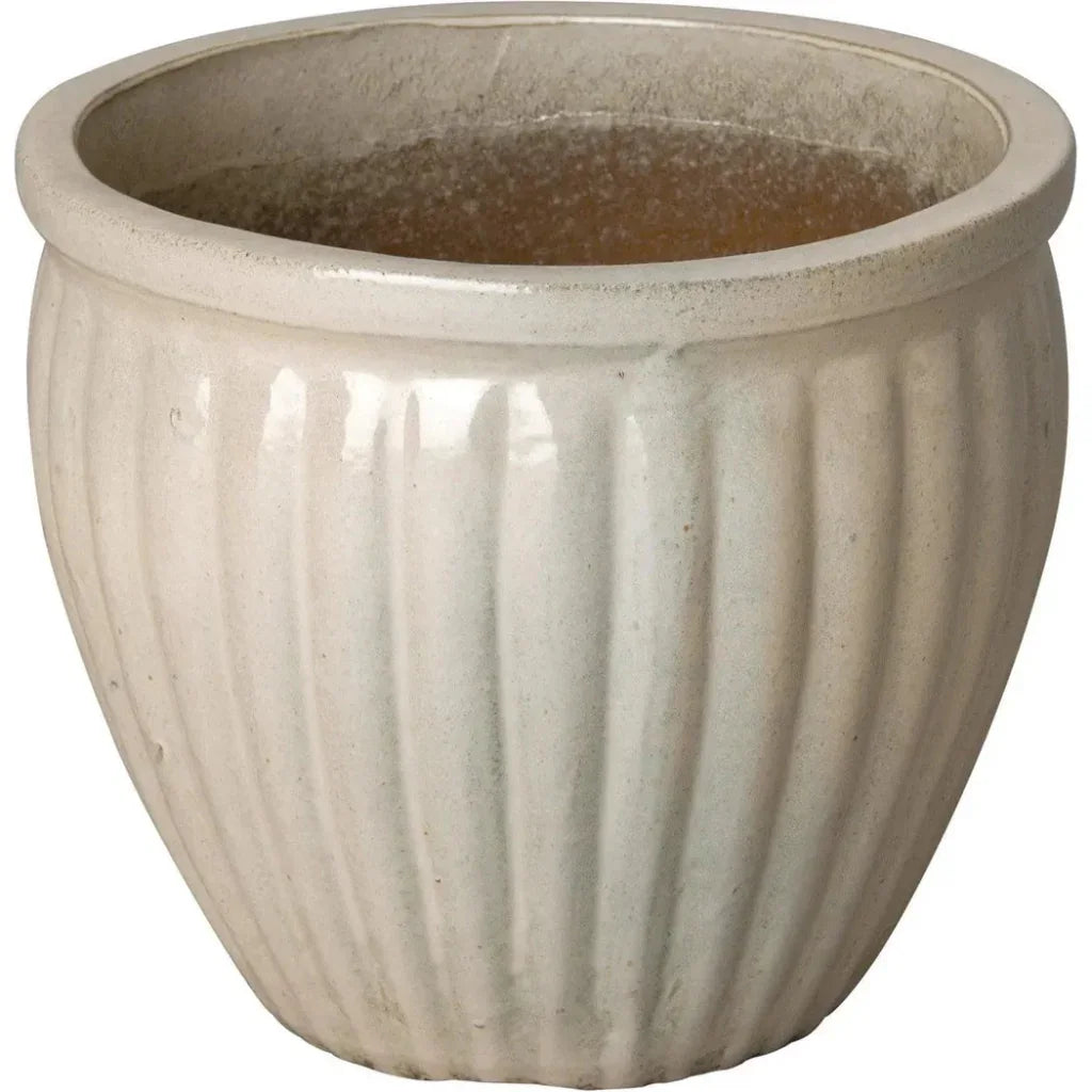 Round Ridge White Ceramic Planter - LOOMLAN - Emissary - Planters
