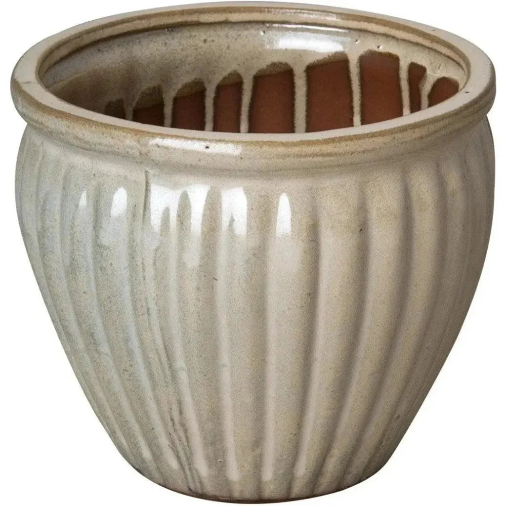 Round Ridge White Ceramic Planter - LOOMLAN - Emissary - Planters