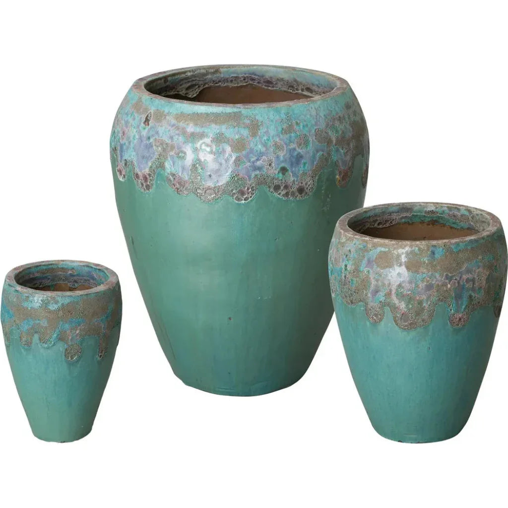 Round Textured Glaze Ceramic Planter - LOOMLAN - Emissary - Planters
