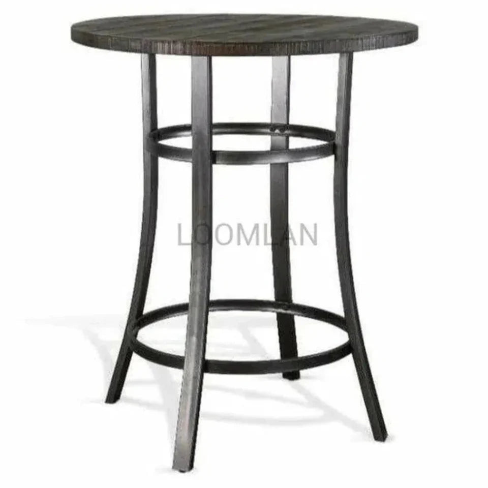 Round Wood Top Dark Brown Pub Table - LOOMLAN - Sunny D - Bar Tables