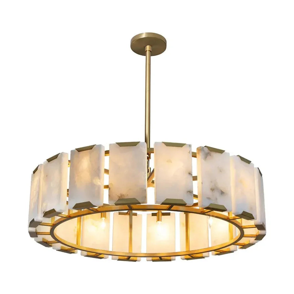 Rovira Chandelier Gold Iron & Alabaster Panels - LOOMLAN - SUNPAN - Chandeliers