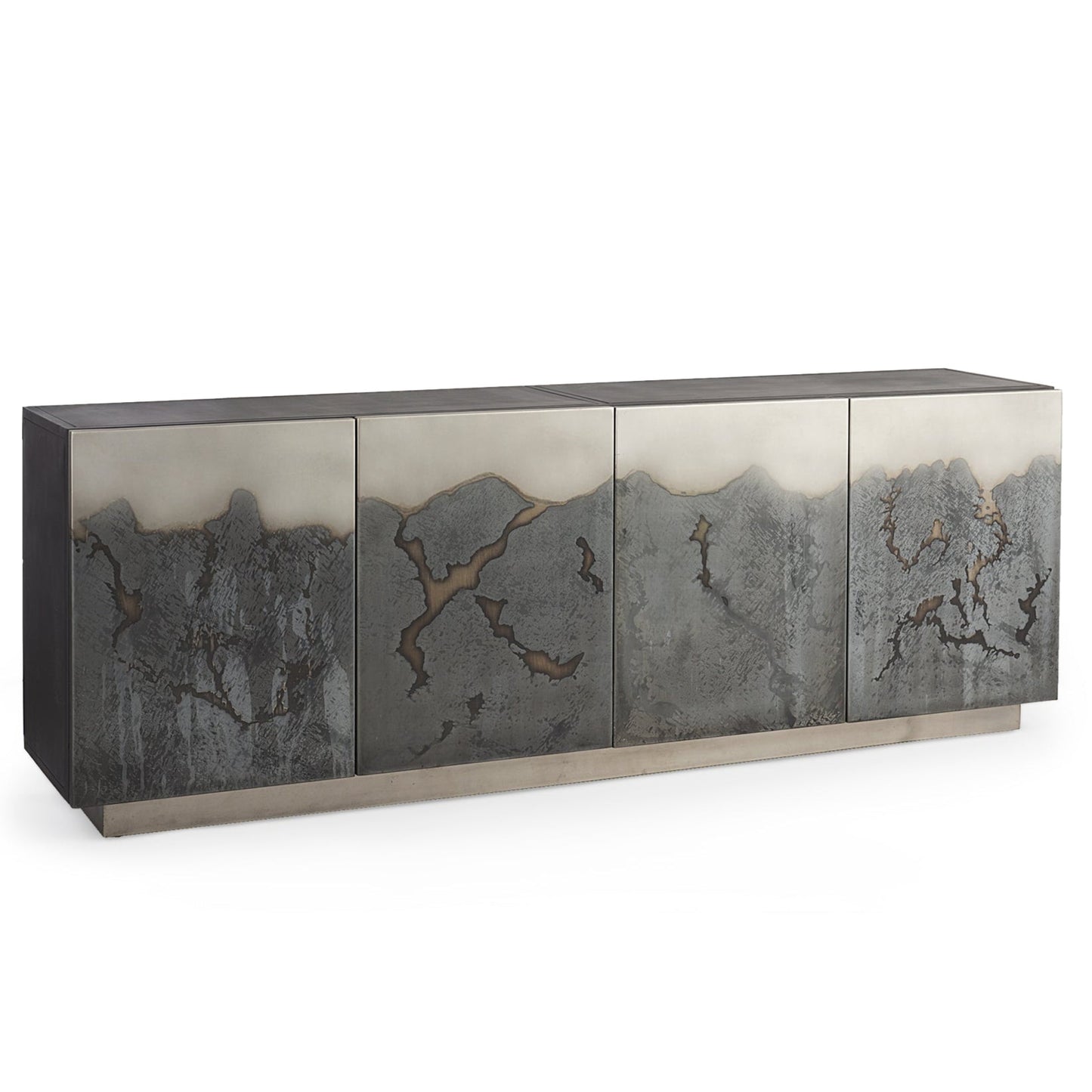 Decorative cabinet with textured surface on a white background