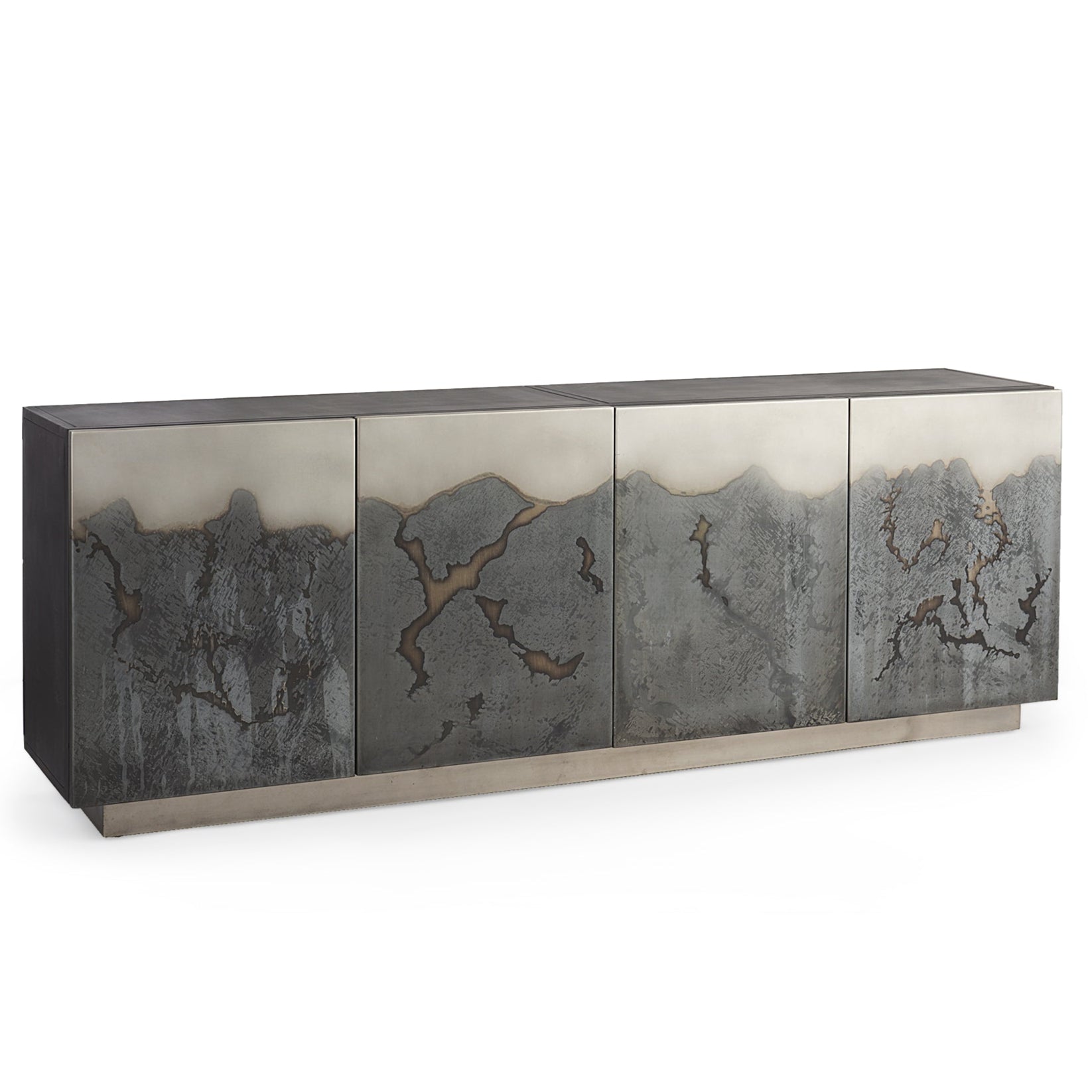 Decorative cabinet with textured surface on a white background