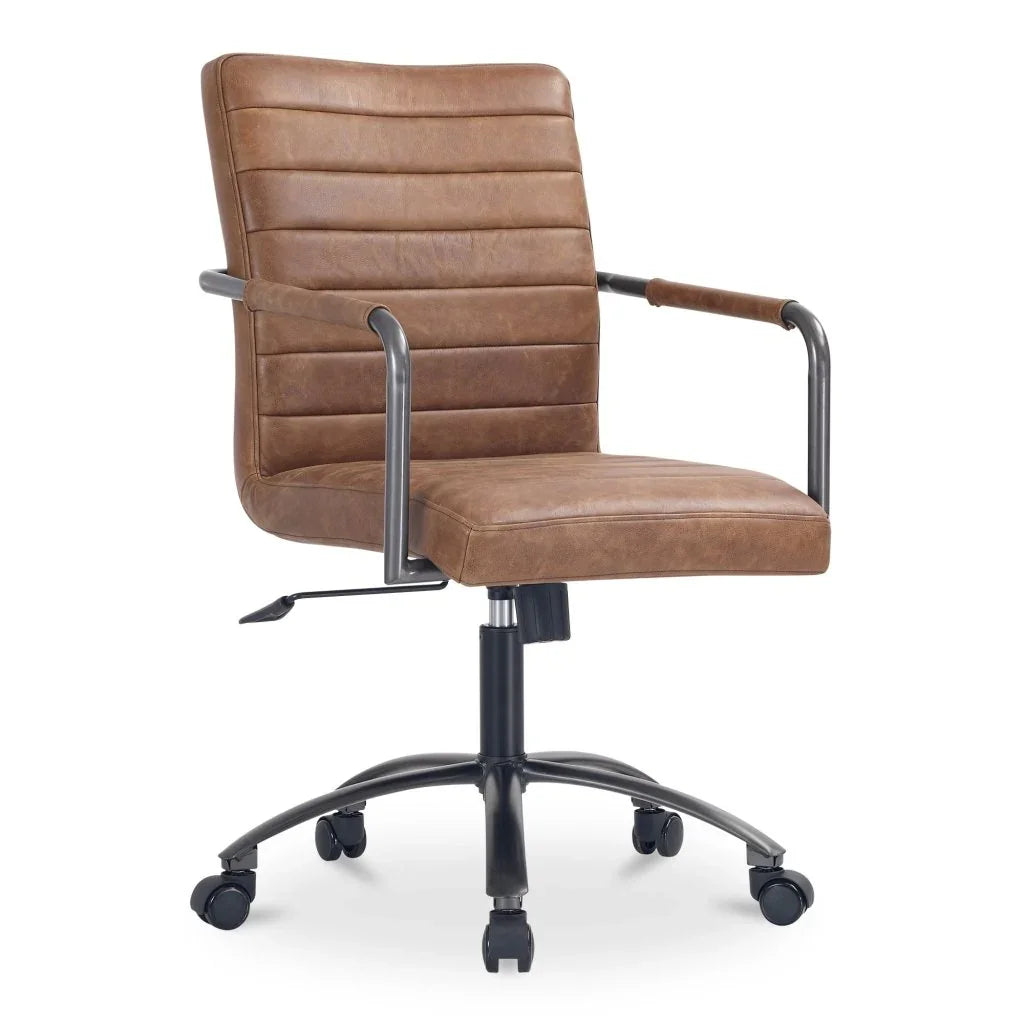 Roy Leather Swivel Office Chair-Office Chairs-Moe's Home-Brown-LOOMLAN