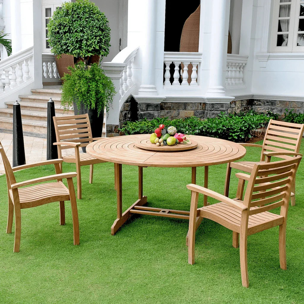 Royal Teak Patio Round Dining Set 5PC-Outdoor Dining Sets-HiTeak-LOOMLAN