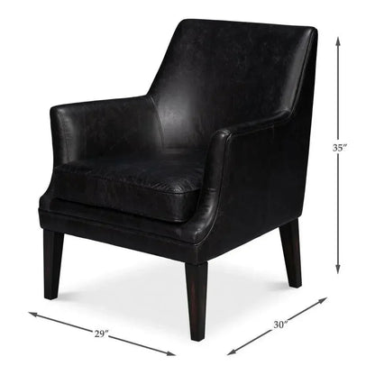 Royalton Distilled Leather Black Arm Chair - LOOMLAN - Sarreid - Accent Chairs