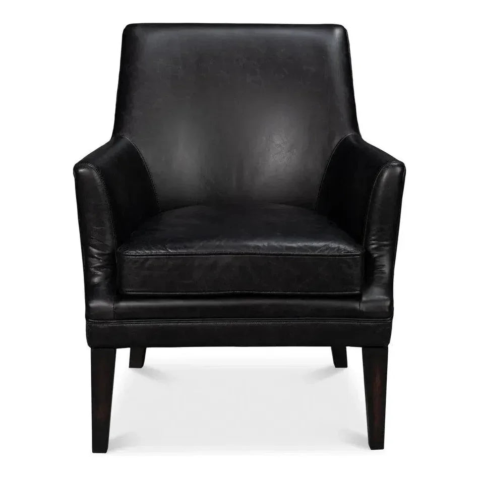 Royalton Distilled Leather Black Arm Chair - LOOMLAN - Sarreid - Accent Chairs