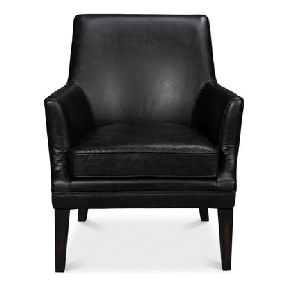 Royalton Distilled Leather Black Arm Chair - LOOMLAN - Sarreid - Accent Chairs