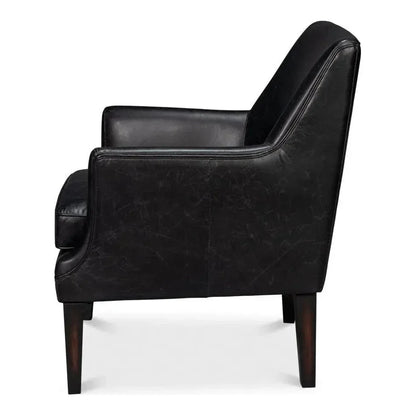 Royalton Distilled Leather Black Arm Chair - LOOMLAN - Sarreid - Accent Chairs