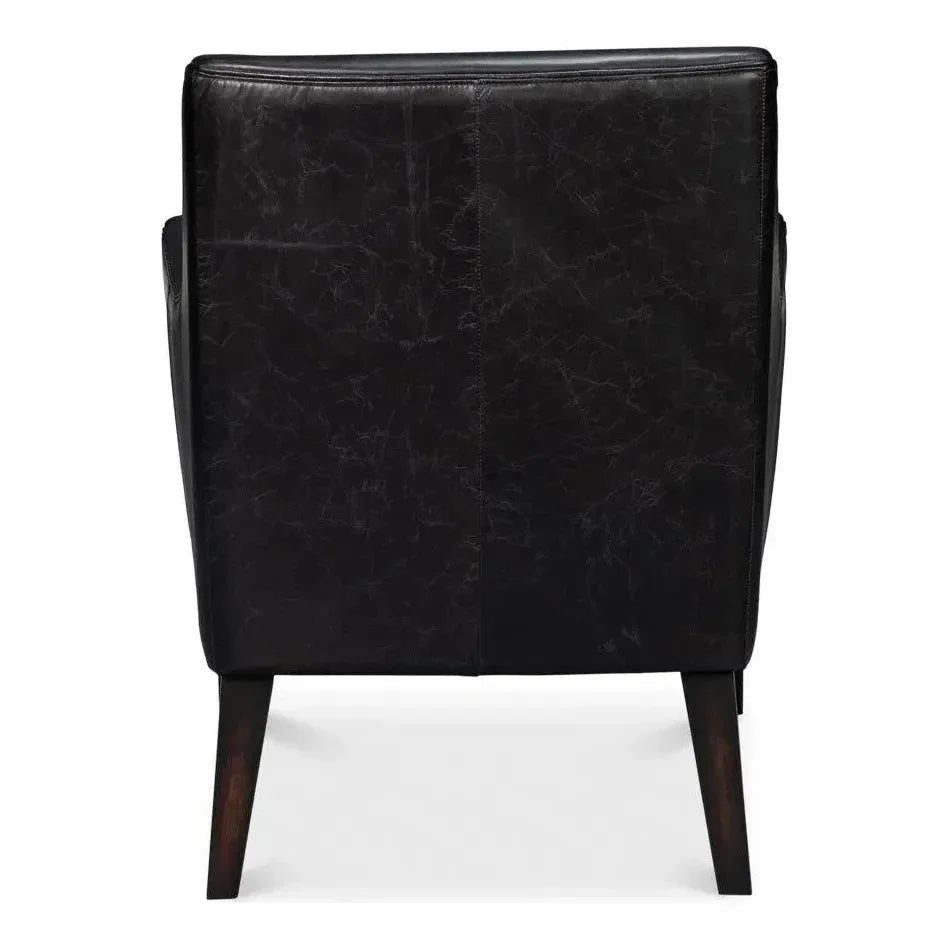 Royalton Distilled Leather Black Arm Chair - LOOMLAN - Sarreid - Accent Chairs